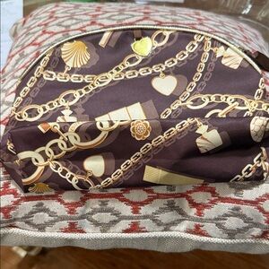 Chain & Charm Cosmetic Pouch - Brown with Gold Accents